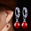 Silver plated earrings black and red agate jewelry female models cute retro fashion jewelry