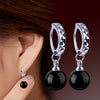 Silver plated earrings black and red agate jewelry female models cute retro fashion jewelry