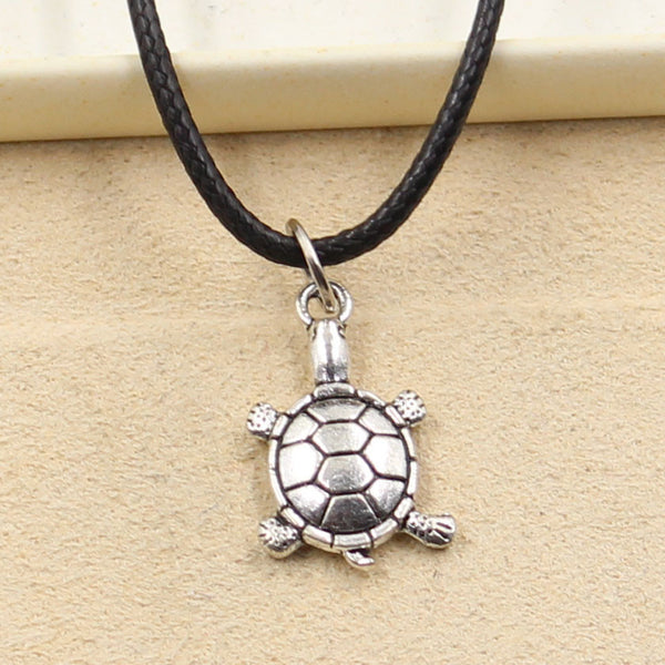 Silver Plated Tibetan Style Turtle with Durable Faux Leather Cord