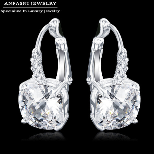 ANFASNI Hot Sell Real Platinum Plated <font><b>Hoop</b></font> <font><b>Earrings</b></font> Clear Color AAA Zircon Geometric <font><b>Earrings</b></font> For Women Jewelry CER0207-B