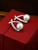 Simulated Pearl Earrings with Zirconian Inlays