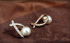 Simulated Pearl Earrings with Zirconian Inlays