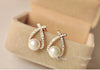 Simulated Pearl Earrings with Zirconian Inlays