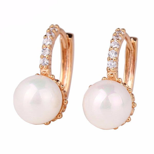 Crystal Style Hoop Earrings Adorned with Simulated Pearl