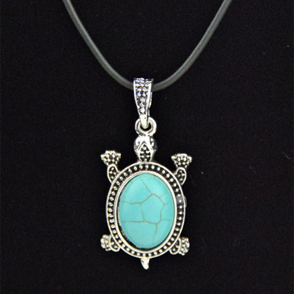 Tibetan Silver Oval Vintage Turquoise Turtle Necklace with Choker