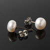 Silver Plated Genuine Freshwater Pearl Bread Shape Stud Earrings Charm Jewelry