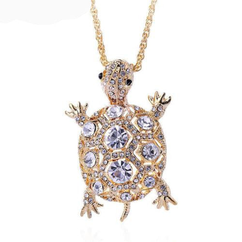 18K Gold Plated Rhinestone Sea Turtle Necklace