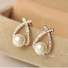 Simulated Pearl Earrings with Zirconian Inlays