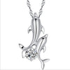 Side by Side with the Dolphins Cute Silver Plated Double Dolphin Rhinestone Short Chain Pendant