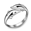 Charming Double Dolphins And Happiness Opening Adjustable Woman Ring